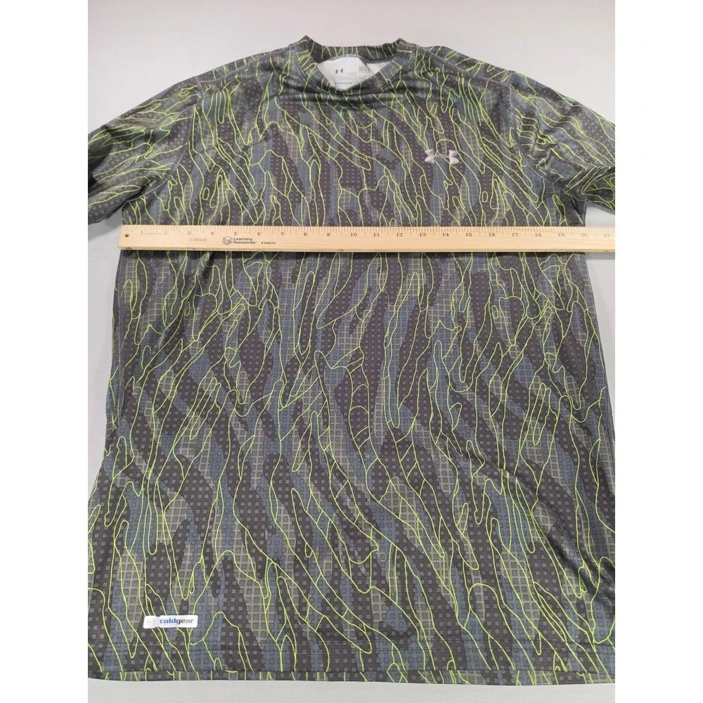 Under Armour ColdGear Mens Large Fitted Long Sleeve Gray Neon Camo Shirt 1323